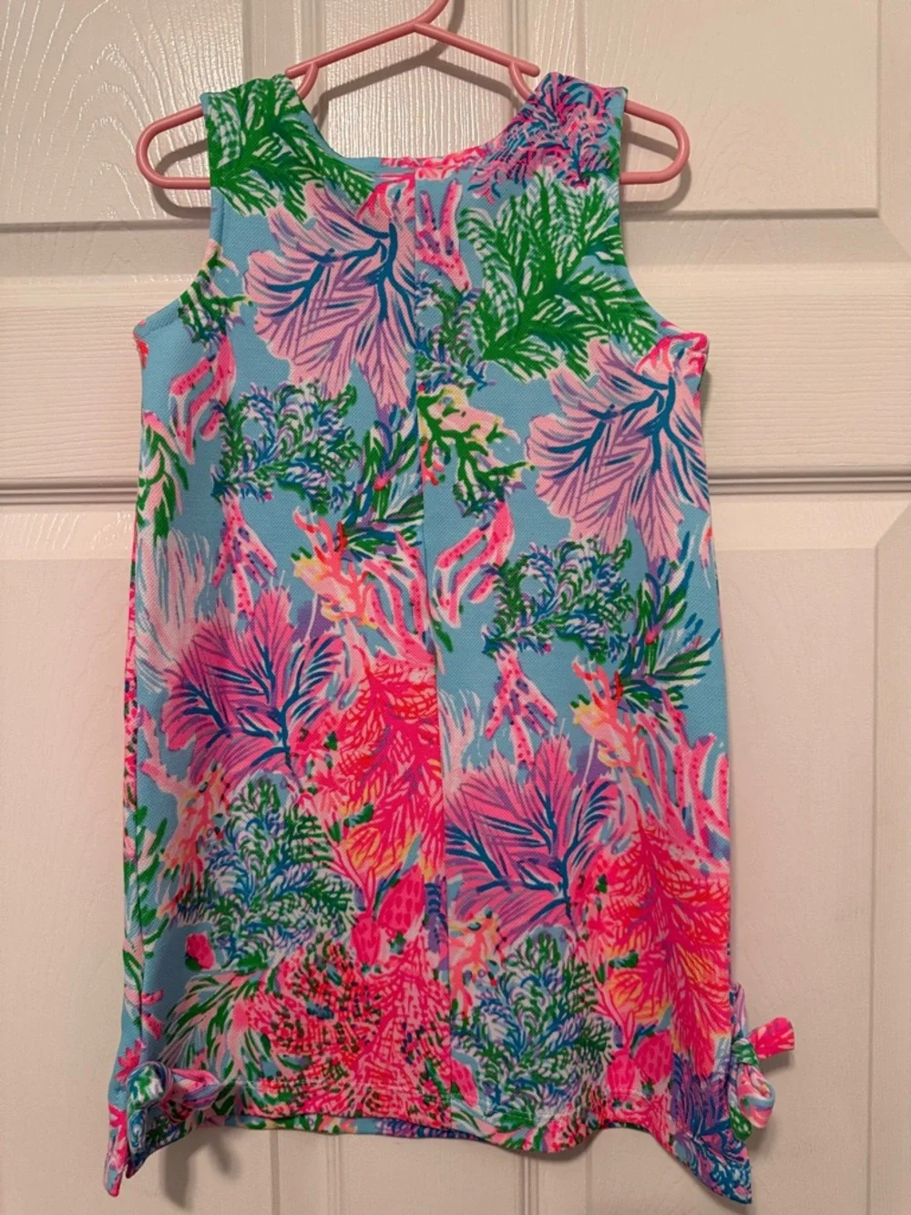 Lilly Pulitzer Girls' Sleeveless Floral Shift Dress - Aqua, Hot Pink & Green - Picture 2 of 4